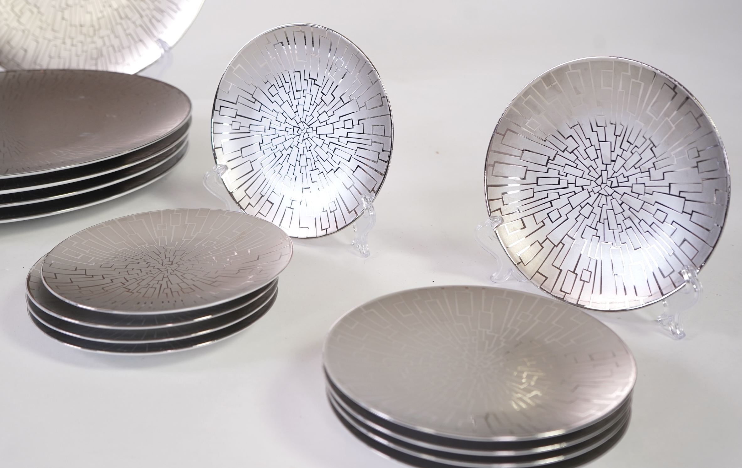 A collection of Rosenthal studio line TAC Gropius Skin platinum dinnerware, largest 33cm in diameter